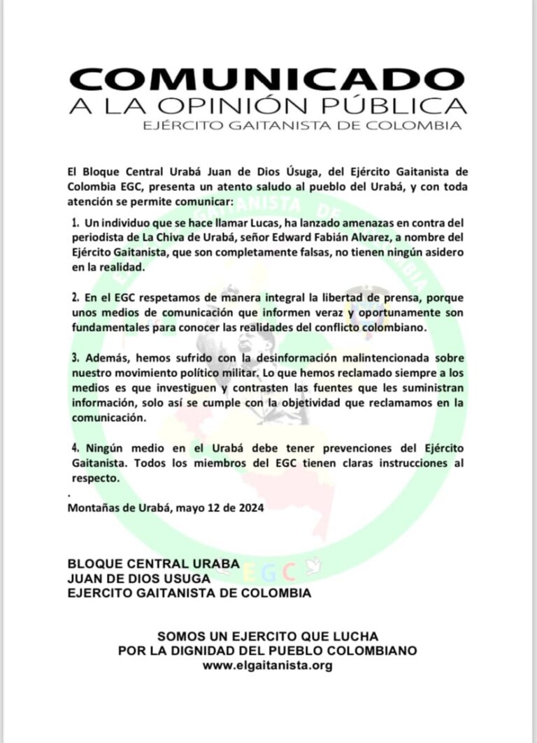 Reconocido periodista de Urabá tuvo que abandonar la región tras recibir amenazas del Clan del Golfo