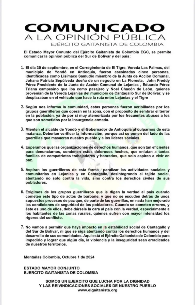 Masacre en Yondó: Gobernador señala a disidencias de las FARC como posibles responsables del crimen